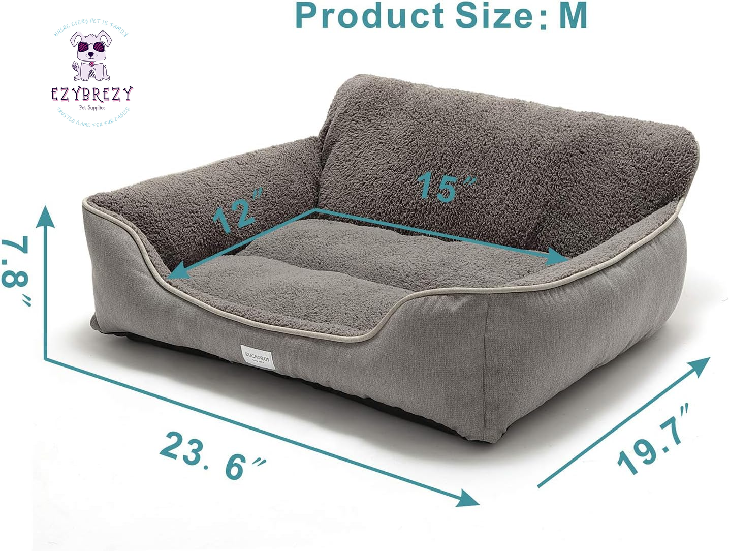 Self-Warming Pet Bed for Dogs and Cats - Cozy, Machine Washable Cushion (M: 23.6" x 19.7" x 7.8", Gray)