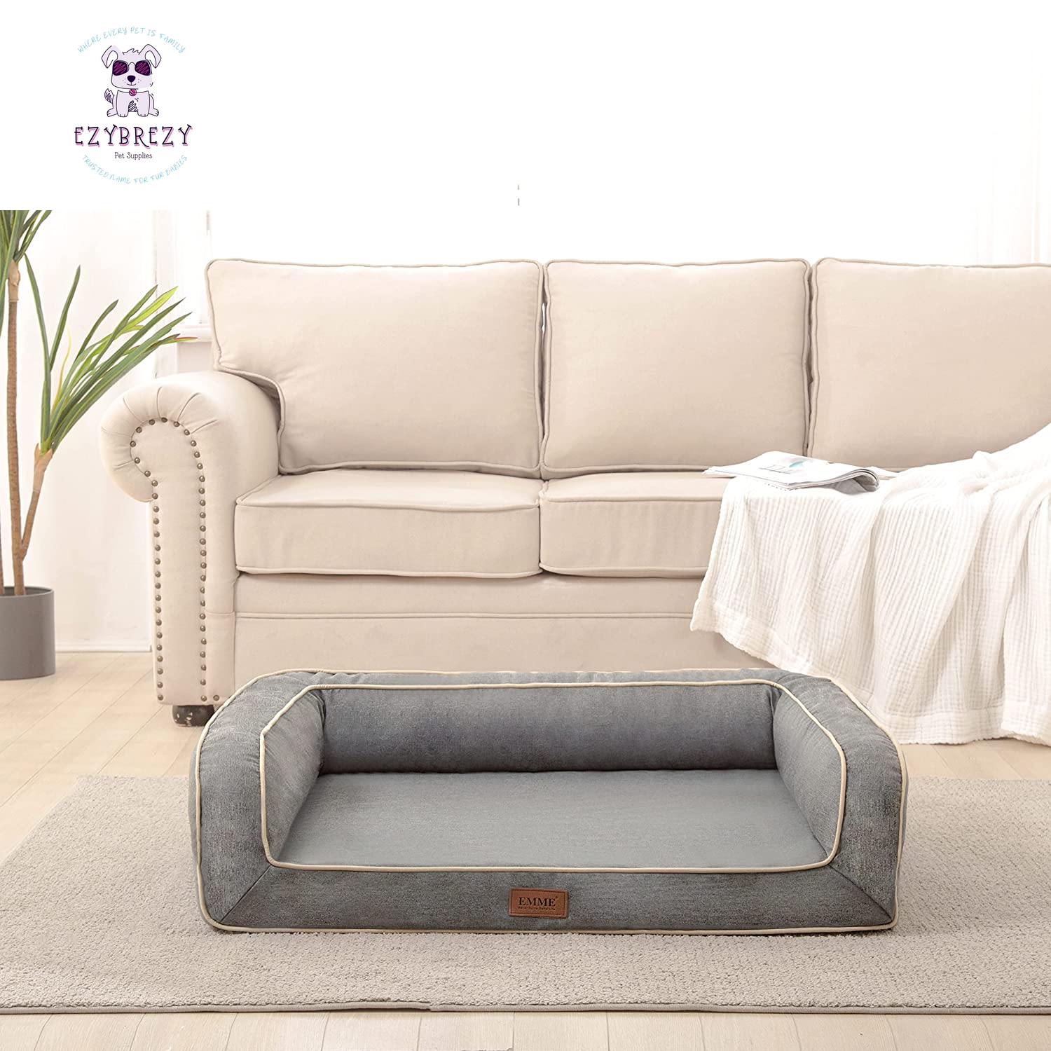 Deluxe Orthopedic Dog Sofa Bed - Luxurious Egg Foam Mattress with Easy-Clean Linen Cover for All Dog Sizes (Grey, Small)