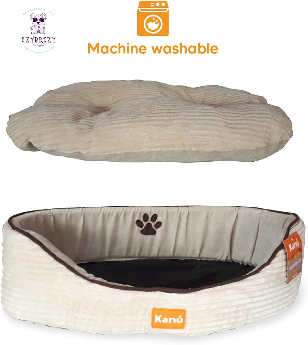 Cozy Medium Beige Oval Pet Bed - Soft, Washable, Ideal for Indoor & Outdoor Comfort