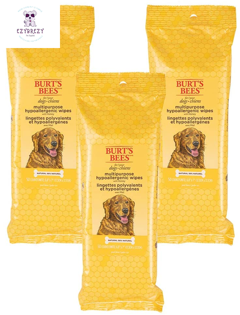 Burt's Bees Natural Dog Wipes - 3 Pack, Hypoallergenic & Eco-Friendly for Paws and Bottoms