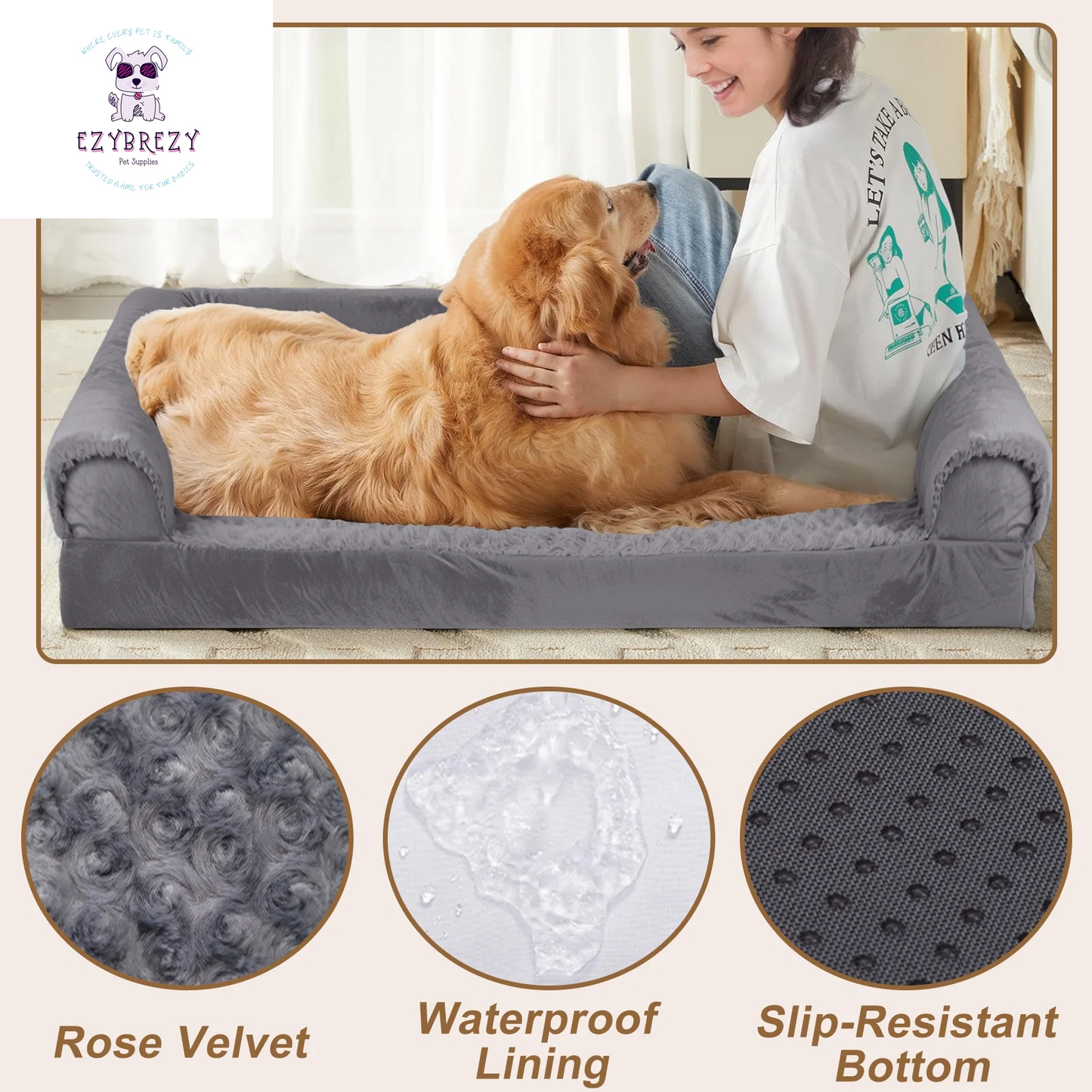 Ultimate Comfort Waterproof Orthopedic Dog Bed for Extra Large Dogs - Easy Clean Removable Cover