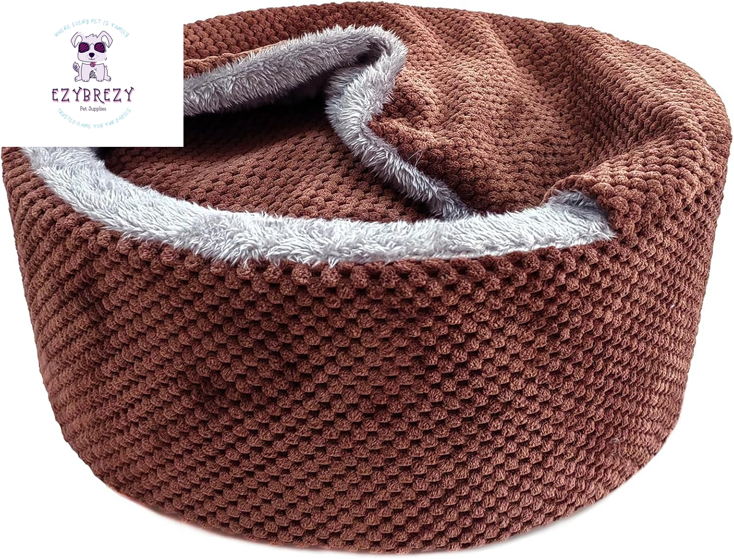 Cozy & Washable Round Cat Bed - Soft, Warm, Anti-Slip with Removable Cushion for Indoor Cats (Gray, 12.59" x 12.59" x 5.91")