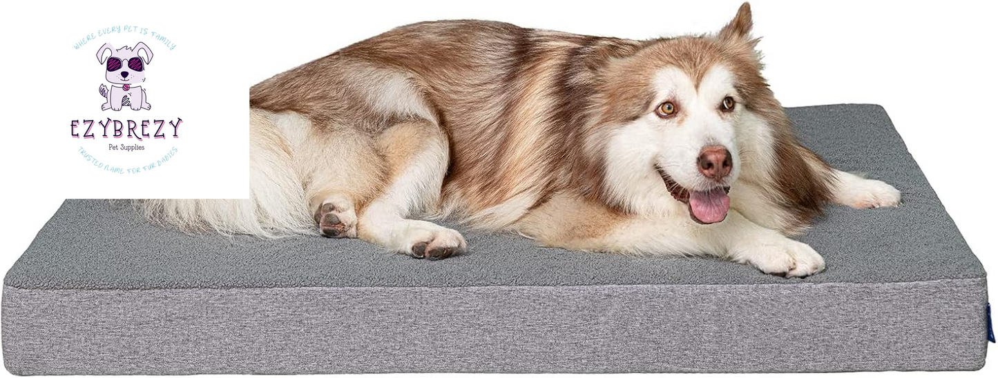 Ultimate XXL Orthopedic Dog & Cat Bed - 5" High-Density Foam, Waterproof & Anti-Slip, Stylish Grey Crate Mat with Removable Washable Cover