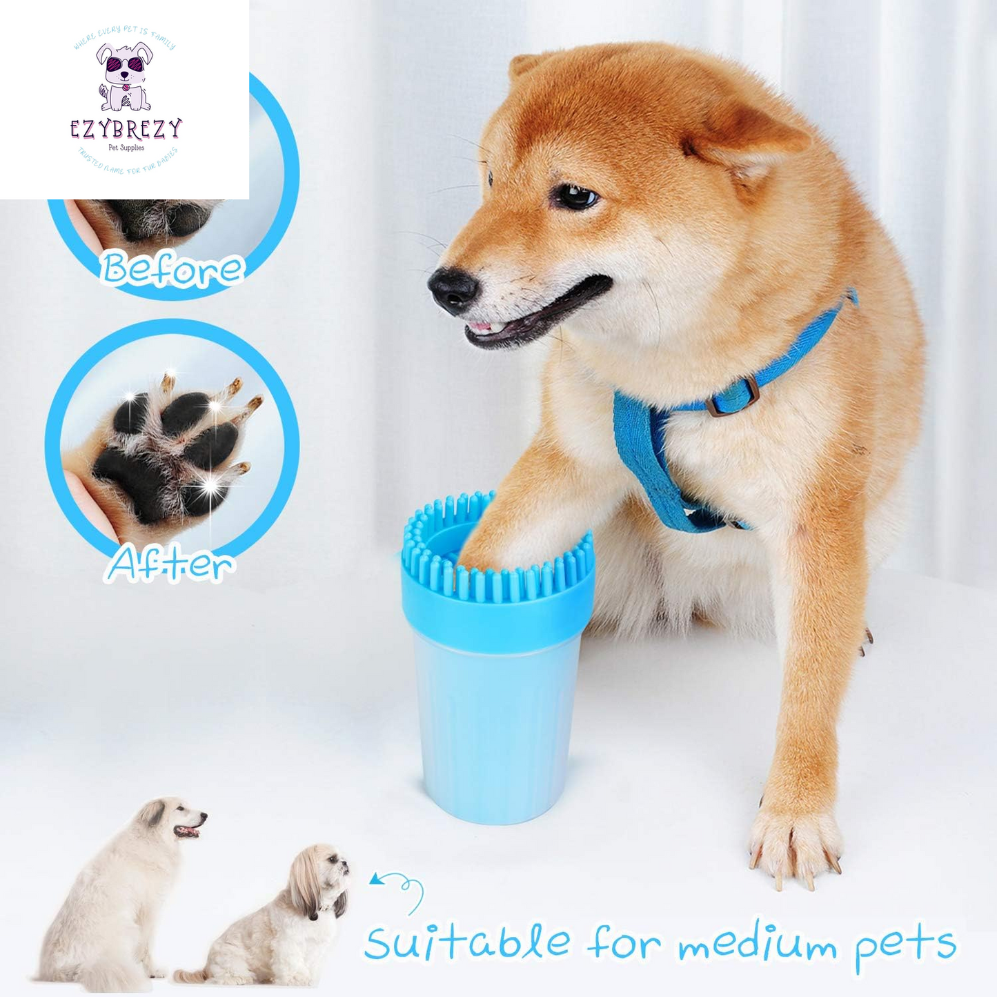 Ultimate Portable Dog Paw Cleaner - Upgrade Your Pet's Hygiene with Our Easy-to-Use Paw Washer for Cats & Small/Medium Dogs (Medium, Blue)